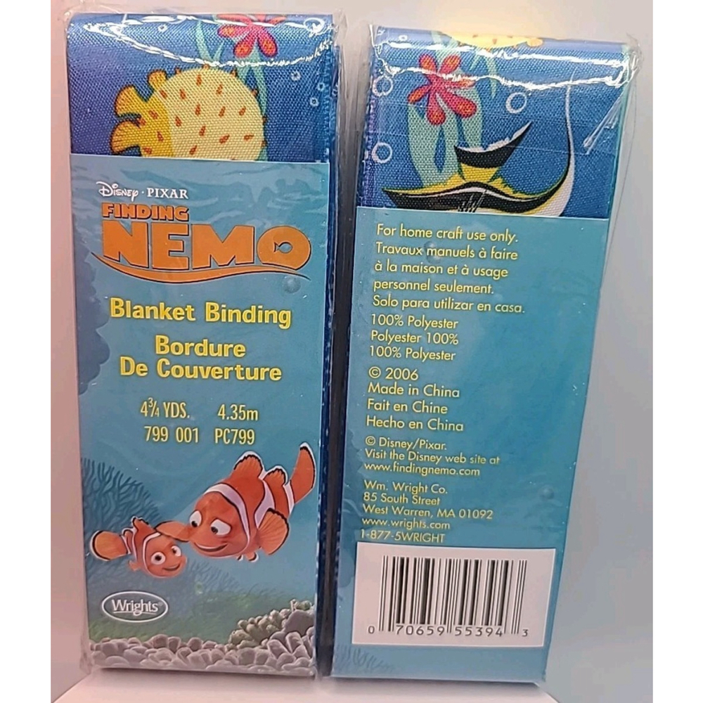 Two Disney Pixar Finding Nemo Blanket Binding Ribbon 4.35m VTG 2006 New Sealed